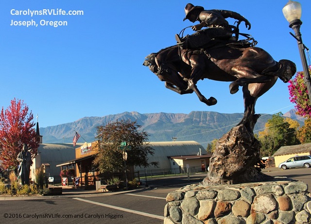 Bronze statues decorate the streets of Joseph, OR