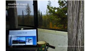 working on a rainy day in an RV in Oregon